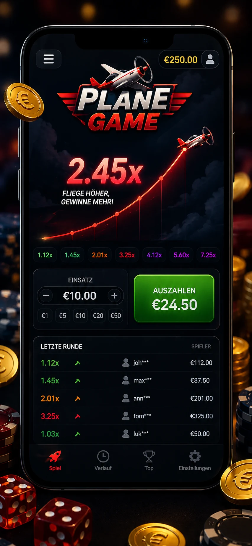 Plane Game auf dem Smartphone spielen